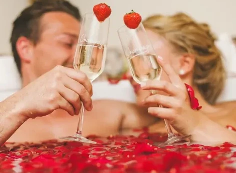 Couple taking a romantic bath at the health spa royalty free image 1577127157